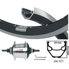 KGS Achterwiel 28 Inch (622) Shimano Nexus 7 Center Lock – ZAC 421 Velg Zwart/Zilver | Zilveren Naaf | RVS Spaken