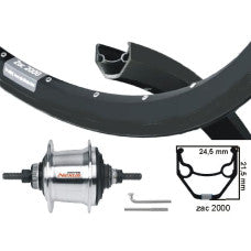 KGS Achterwiel 28 Inch (622) Shimano Nexus 7 SG-C3001-7D Center Lock – Ryde Velg Zwart | Zilveren Naaf | RVS Spaken