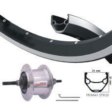KGS Achterwiel 28 Inch (622) Shimano Nexus 7 – Primax STR20 Velg Zwart/Zilver | Zilveren Naaf | RVS 13G Spaken