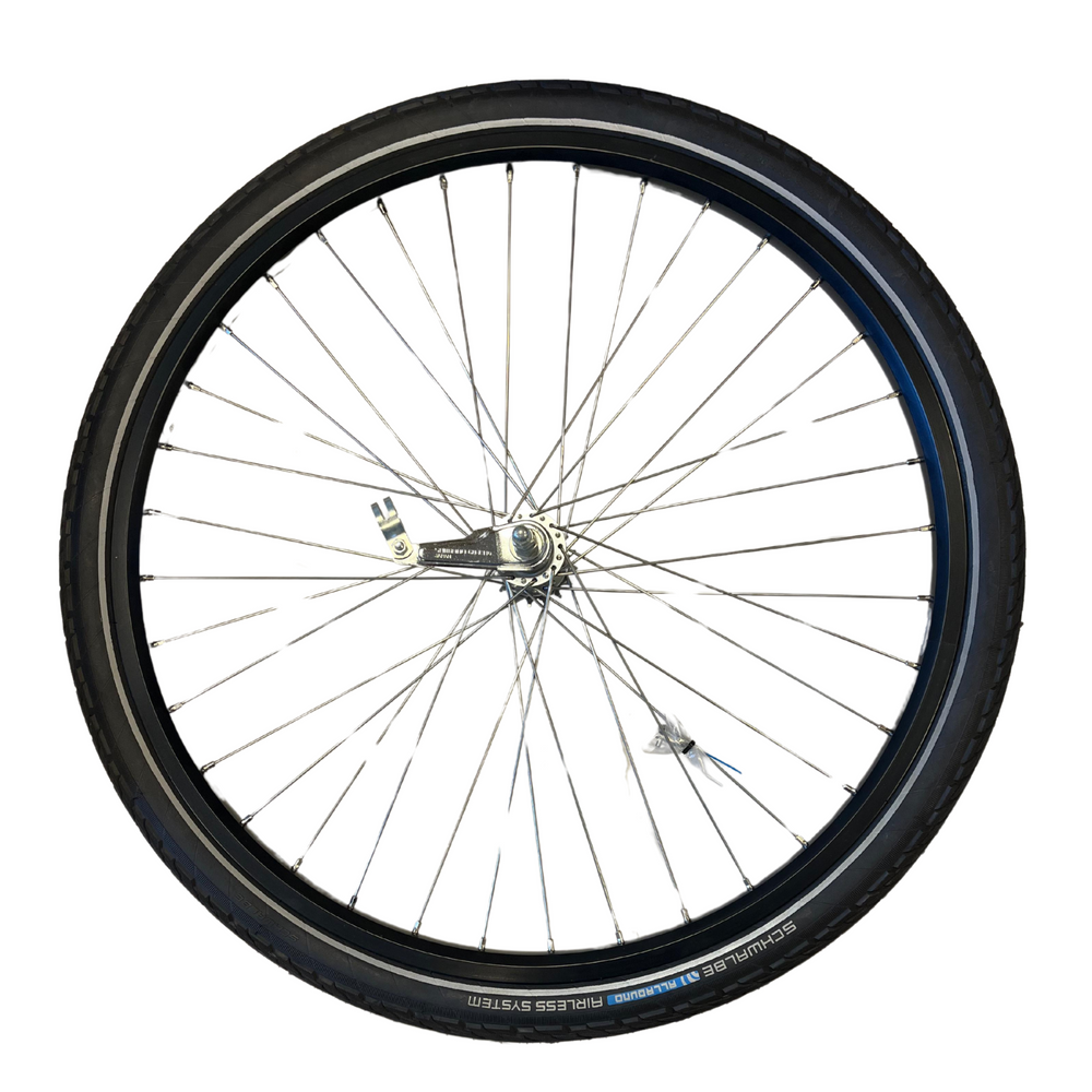 Achterwiel 28" - Brede velg 25C-622 - Terugtrap remnaaf SH-CB-E110 - Schwalbe Allround airless system 