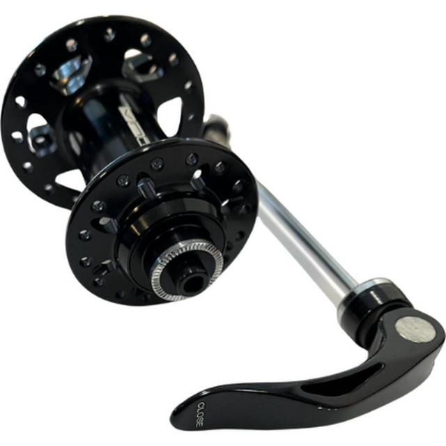 VMT Vorderradnabe und Schnellspanner-Set – Schwarz – 138 mm – 32 Löcher – Ø 5 mm – 6-Loch-Anschluss für Bremsscheibe