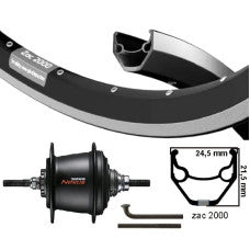 KGS Achterwiel 28 Inch (622) Shimano Nexus 7 SG-C3001-7R Rollerbrake – Ryde ZAC 2000 Gebust Zwart/Zilver | Zwarte RVS Spaken