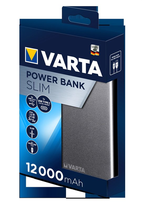 VARTA Portable Slim Power Bank – 12000 mAh – Silber