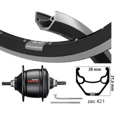 KGS Achterwiel 28 Inch (622) Shimano Nexus 7 Rollerbrake – Zac 421 Velg Zwart/Zilver | Zwarte Naaf | RVS Spaken