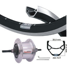 KGS Achterwiel 28 Inch (622) Shimano Nexus 7 Rollerbrake – Zac 421 Velg Zwart/Zilver | Zilveren Naaf | RVS Spaken