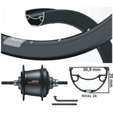 KGS Achterwiel 28 Inch (622) Shimano Nexus 7 Rollerbrake – Ryde Rival 26 Zwarte Ongeslepen Velg | Zwarte Spaken