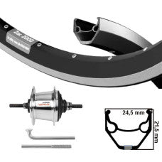 KGS ACHTERWIEL 28 INCH (622) VELG ZWART/ZILVER NEXUS 7 ROLLERBR ZILVER
